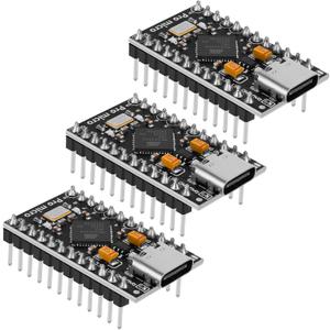 3pcs Pre-Soldered Pro Micro ATmega32U4 5V 16MHz Development Board Microcontroller USB C Interface Compatible with Arduino IDE