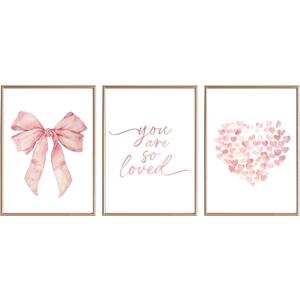 3Pcs Girly Wall Art, Bow Posters, Preppy Teen Girl Decor, Inspirational Verses Love Printing Artwork, Pink Bow Wall Art Prints for Teen Girls Bedroom Nursery Home Decoration, unframe 1624'' (24L"x16W")