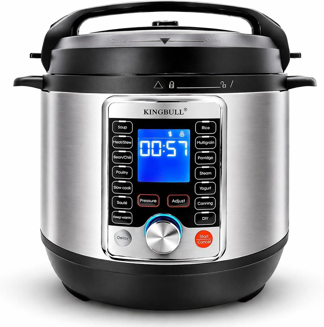 KINGBULL 14-in-1 Electric Pressure Cooker 6 Quart, Stainless Steel Multi Cooker with LCD Display, Slow Cooker, Rice Cooker, Steamer, Saut, Yogurt Maker, Warmer, DIY Mode, Black