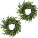 WBHome 18" Norfolk Pine Wreath for Front Door, Real Touch Artificial Green Wreath Greenery Realistic Holiday Decoration for Indoor Outdoor, 2 PCS