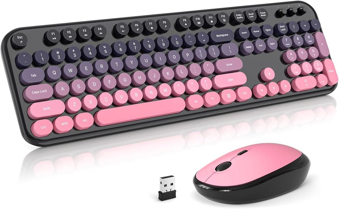 Atelus Wireless Keyboard Mouse Combo, Typewriter Full Size Keyboard with Number Pad and 2 in 1 USB Connected Mouse for PC Computer Laptop Desktop Windows 7 8 10 11 (Berry Pink)