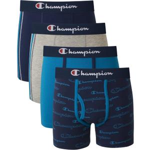 Champion Boys' Underwear, Cotton Stretch Boxer Briefs, Moisture-Wicking, Assorted 4-Pack (Medium, Navy/Teal/Grey)