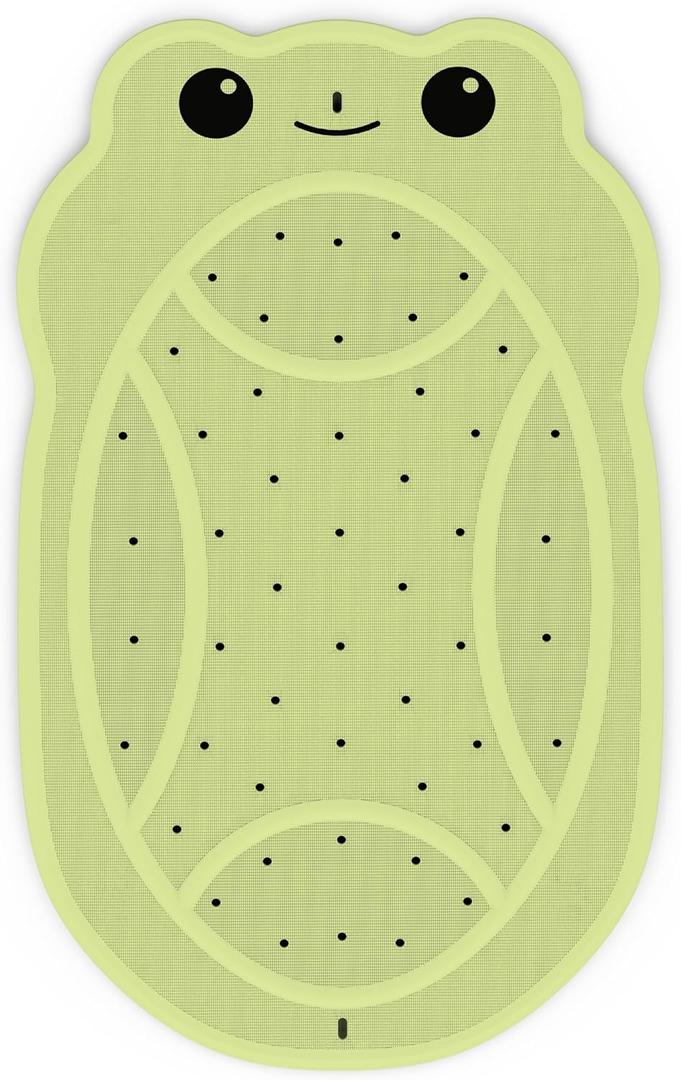 Upgraded Kids Bathtub Mat Non Slip, Low-Odor Natural Rubber Bath Mat with Strong 18mm Suction Cups, Flat Non-Slip Surface, 30"x18" Cute Frog Design, Shower Mat Fast Draining for Smooth Tubs, Green