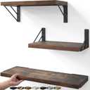 BAYKA Wall Shelves for Bedroom Decor, Floating Wall Shelves for Living Room Kitchen Storage, Wall Mounted Rustic Wood Floating Shelves for Kids Books,Corner Shelves for Bathroom(Set of 3) (Rustic Brown Board & Black Brackets)