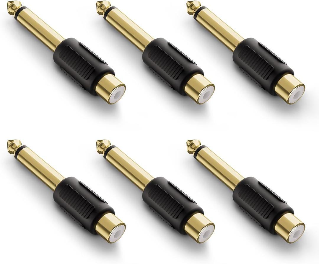VCE RCA to 1/4" Audio Adapter, 6.35mm Mono Plug Male to RCA Female Connectors, Suitable for Speakers, Amps, Home Theater Systems, and Audio Equipment, 6-Pack