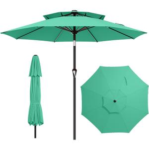 9ft 2 Tiers Patio Umbrella - Outdoor Umbrella Waterproof UV Protection, Market Table Umbrella w/Push Button Tilt&Crank for Pool, Porch, Garden (Turquoise)