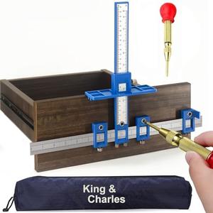Cabinet Hardware Jig, King&Charles Cabinet Handle Jig with Automatic Center Punch, Avoid Jitter Caused by Direct Drilling. Use for Handles and Pulls on Drawers/Doors, Perfect Set.