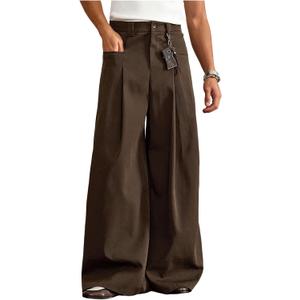 BEAUDRM Men's Wide Leg Pants Pleated Baggy Dress Pants Casual Trousers with Pockets Streetwear Slacks for Men (Black, XXL)