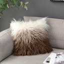 Kevin Textile Set of 2 Decorative New Luxury Series Merino Style Fur Throw Pillow Case Cushion Cover 18" x 18" 45cm x 45cm Gradient Chocolate