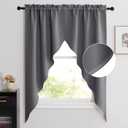 NICETOWN Blackout Window Treatment Pole Pocket Kitchen Tier Curtains- Tailored Scalloped Valance/Swags for Living Room (One Pair, 36 Wide by 63-inches Long Each Panel, Grey)