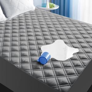 Full Mattress Protector, Breathable Waterproof Mattress Pad Cover Fitted Deep Pocket 8"-21", Soft Noiseless Mattress Cover Washable Cooling Padded for Home Hotel Bedroom, Gray