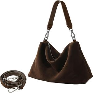 Suede Tote Bags for Women, Suede Purse Handbag Vintage Slouchy Hobo Shoulder Crossbody Bag