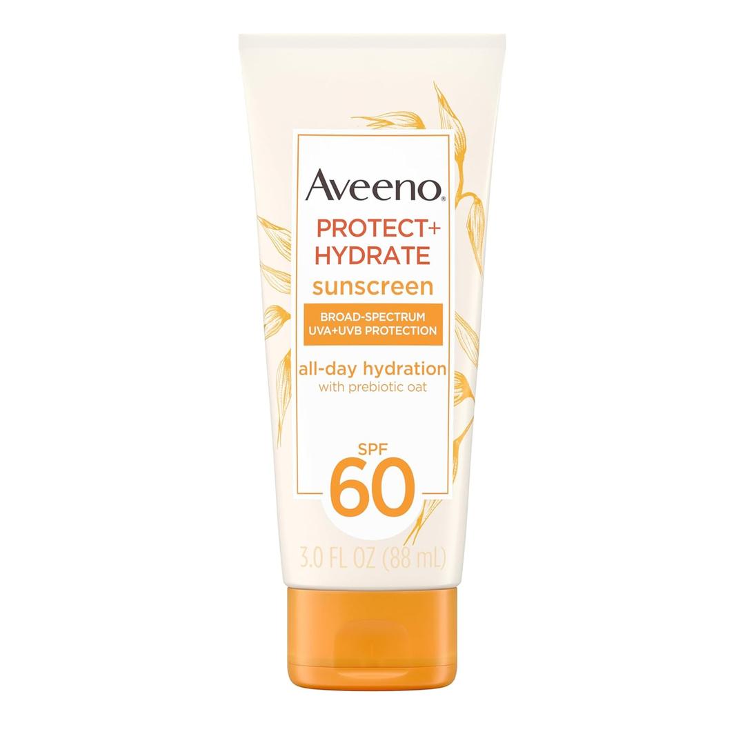 Aveeno Protect + Hydrate Face Sunscreen, SPF 60 Broad Spectrum, for Sensitive Skin, Travel Size, Water Resistant (80 minutes), Paraben, Oxybenzone & Oil Free, 2 fl oz