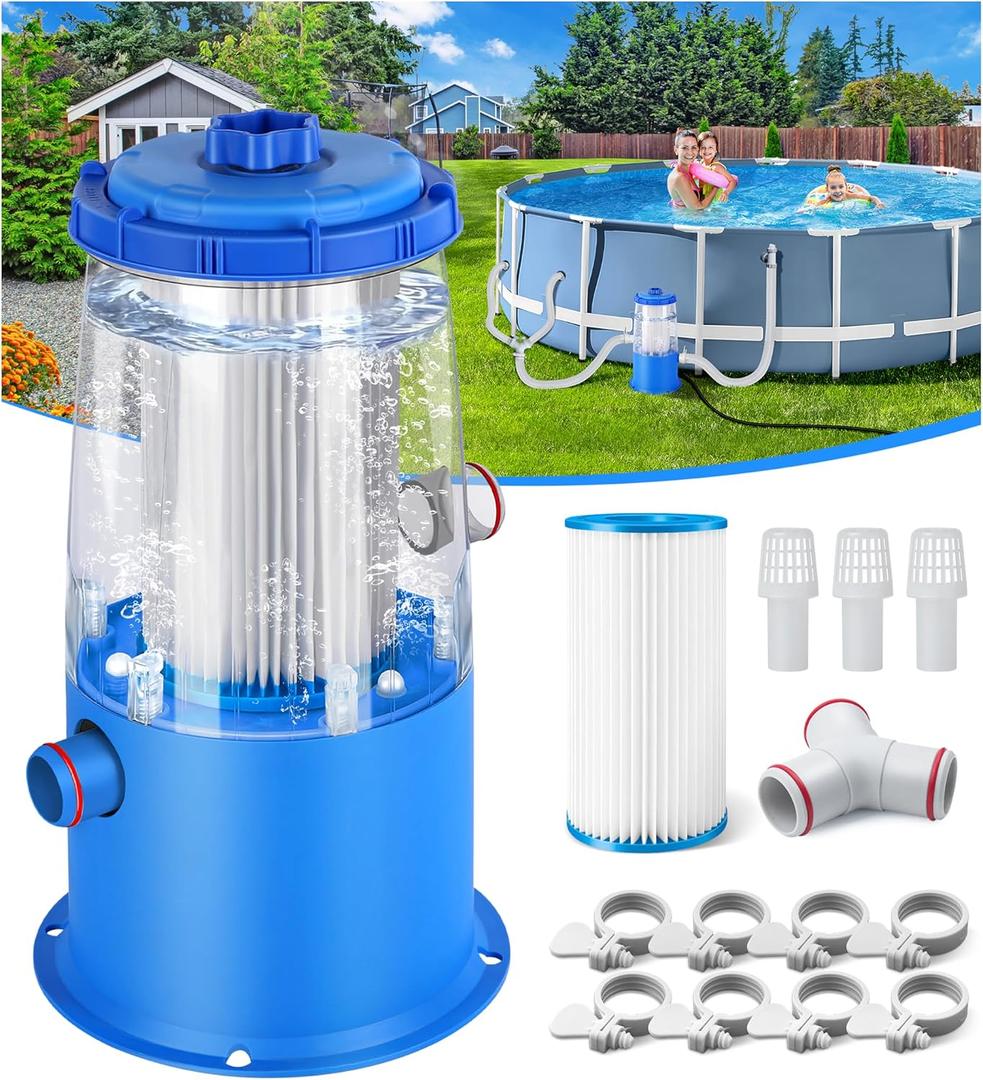 KimFilter Transparent 1000 GPH Above Ground Pool Filter Pump Easy Cartridge Status Viewing | Powerful Pool Cartridge Filter Pump System | Enhanced Circulation & Filtration for Crystal-Clear Water