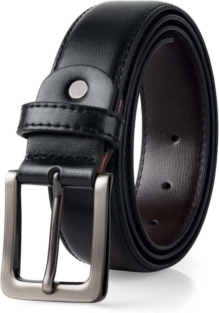 maikun Mens Black Leather Belt, Casual Dress Belts For Men, Classic Design Pin Buckle