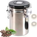 SUEIANNMN1.8L Coffee Canister Airtight, 26oz Coffee Storage Container Stainless Steel Air Tight Coffee Jar with Scoop, Date Tracker, 2 Extra CO2 Release Valve for Beans Ground Tea Flour Sugar (Sliver)