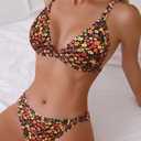 YIMISAN Women's Two Piece Floral Print Swimsuits Triangle Top Sexy Bikini Sets Low Waist Cheeky Bathing Suit (S)