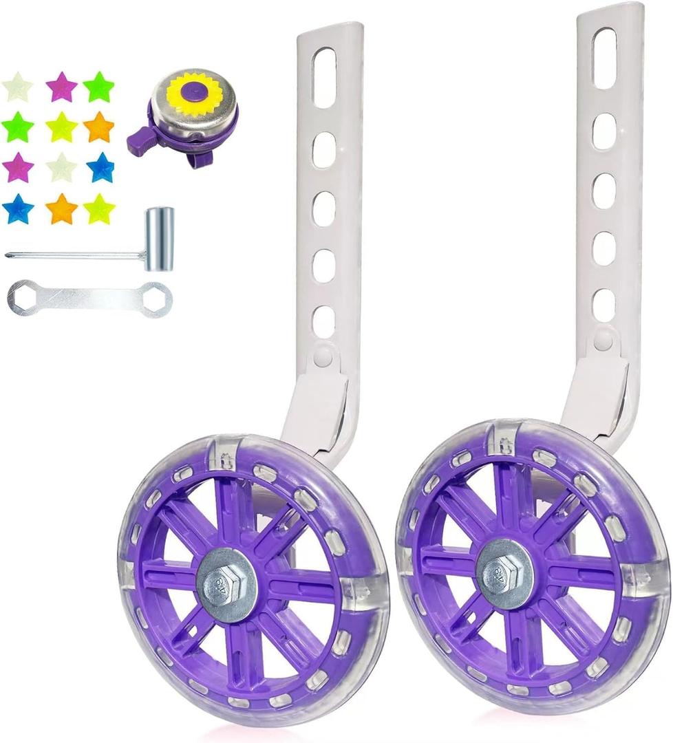 DDJKCZ Training Wheels Flash Mute Wheel Bicycle Compatible for Bikes of 12 14 16 18 20 Inch (Light Purple)
