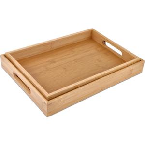 Bamboo Dinner Food Trays for Eating On Couch Party Platters for Serving Food Decorative Tray for Kitchen Counter Rectangle(16.5" Lx11.6''W and 15.5''Lx10.6''W)