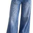 Women's Wide Leg Jeans Soft Baggy Low Mid Rise Elastic Waist Pull On Denim Pants Trendy Y2k (Large, Blue)