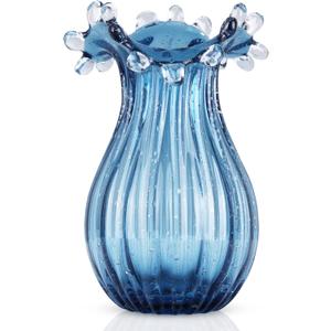 Hand Blown Glass vase, Unique Blue Glass vase, Modern Art Decor, Suitable for Living Room Coffee Tables, Wedding centerpieces, Dining Tables, and Office Centerpiece Floral Arrangements