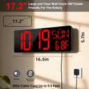Large Digital Wall Clock with Remote Control 17.2" LED Large Display Timer with Temperature Date Week Auto DST Adjustable Brightness, Big Wall Alarm Clock for Living Room Office Garage Gym Seniors