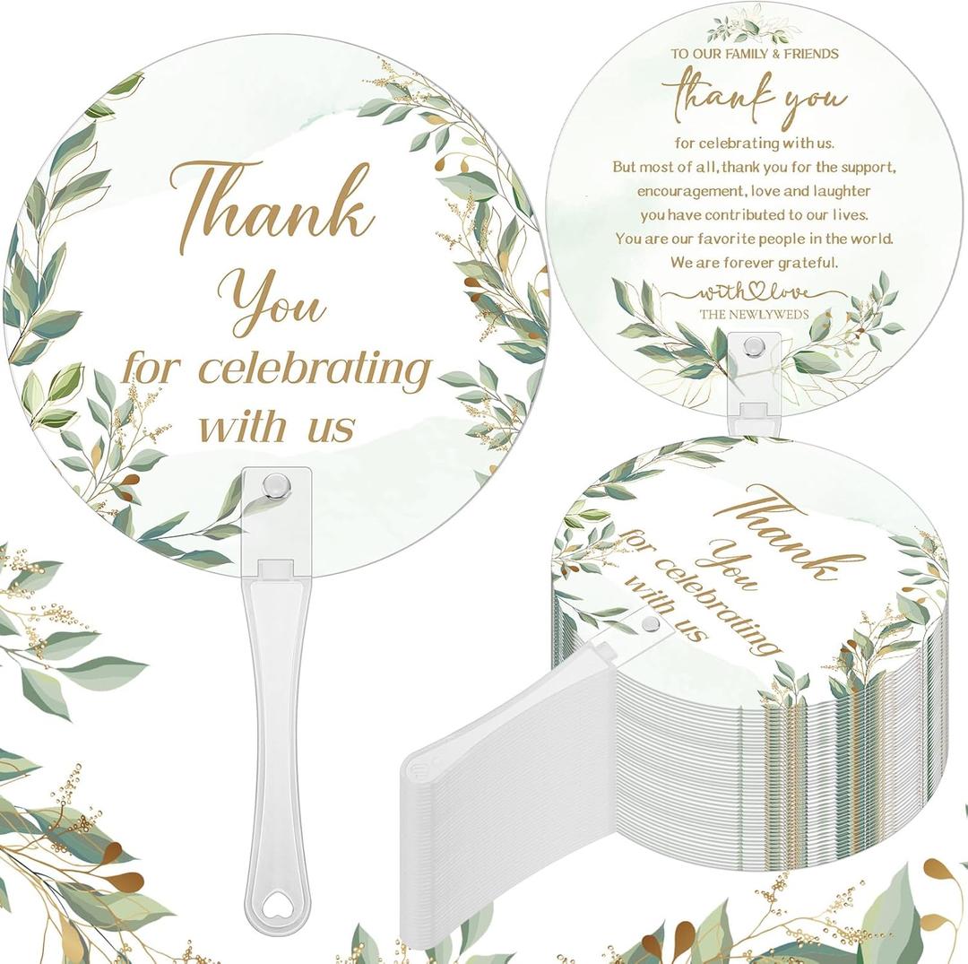 100 Pcs Wedding Hand Fans for Guests Bulk Decorative Plastic Handheld Wedding Favor Fans with Handle Thank You for Celebrating with Us for Ceremony Bridal Shower Party Decor(Leaf)