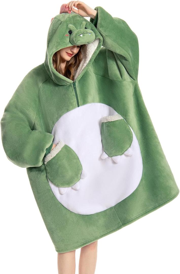 OLAOLA Wearable Blanket Hoodie for Adults - Oversized Animal Hooded Blanket - Soft Warm Cozy Sherpa Fleece Sweatshirt
