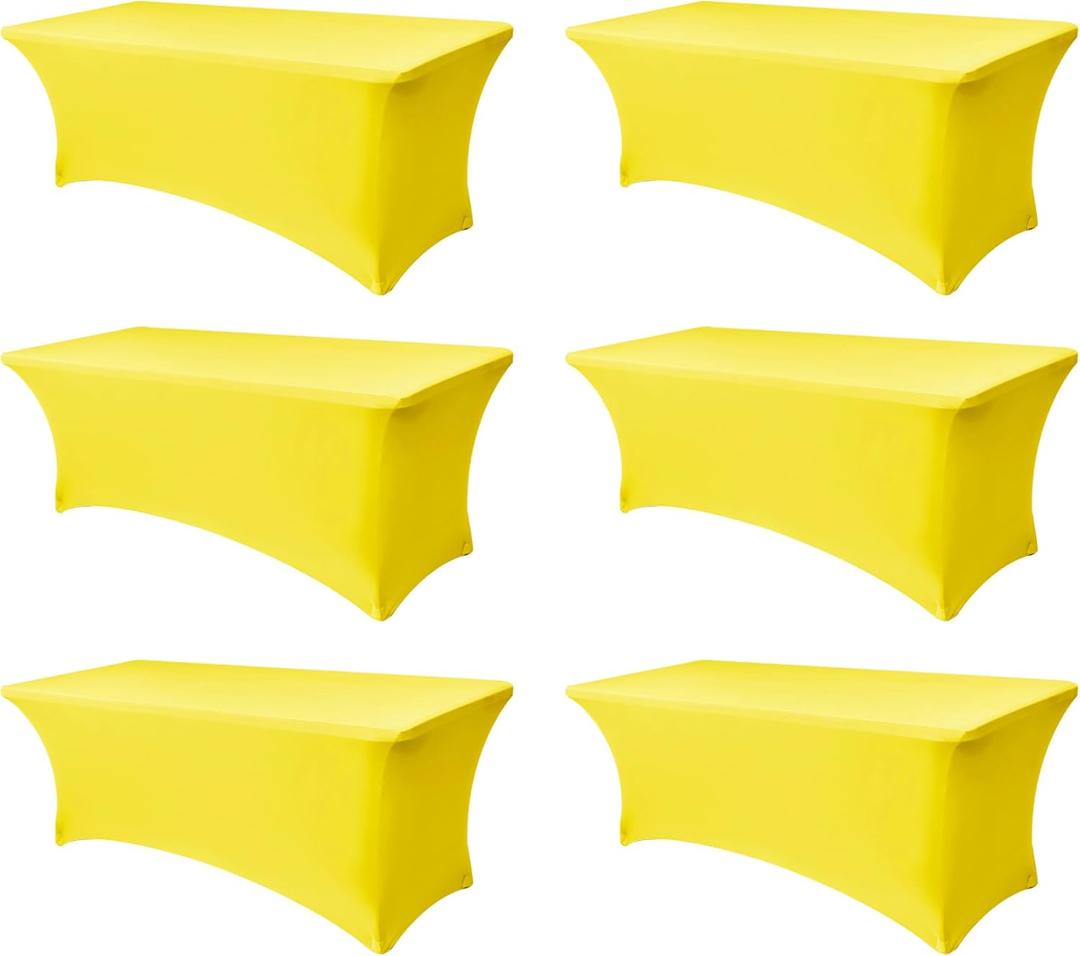 Fitted Stretch Table Cover for 6 Foot Rectangle Tables-6 Pack Yellow Spandex Tablecloth-Elastic Folding Tablecloths for Party, Vendor Booth Display, Banquet Buffet Event, Craft Trade Show