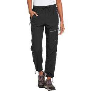 baleaf Women's Hiking Pants Quick Dry Lightweight Water Resistant Elastic Waist Cargo Pants for All Seasons (Black, XL)
