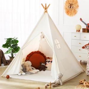 wilwolfer Kids Teepee Tent for Girls or Boys with Carry Case, Foldable Play Tent for Kids or Toddler Suit for Indoor and Outdoor Play, Protable Kids Playhouse Children Tent(Mat not Included) (1 Pack, White)
