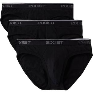 2(X)IST mens Cotton Stretch No Show Brief 3-pack (Large, Black/Black/Black)