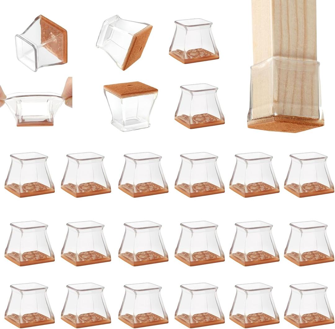 CHUNZEXI 24 Pack Square Chair Leg Floor Protectors for Hardwood Floors, Silicone Felt Covers Pads Caps, Protect Wood Furniture Feet Floors Noise Reduce and Scratch (Square Large)