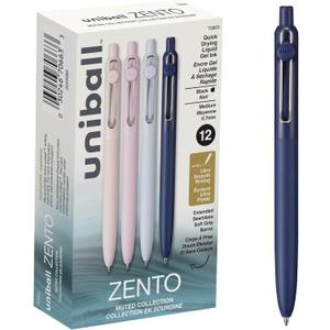 uniball Zento Liquid Gel Ink Retractable Pens, Medium Point (0.7mm), Muted Barrels, Black Ink, Dozen