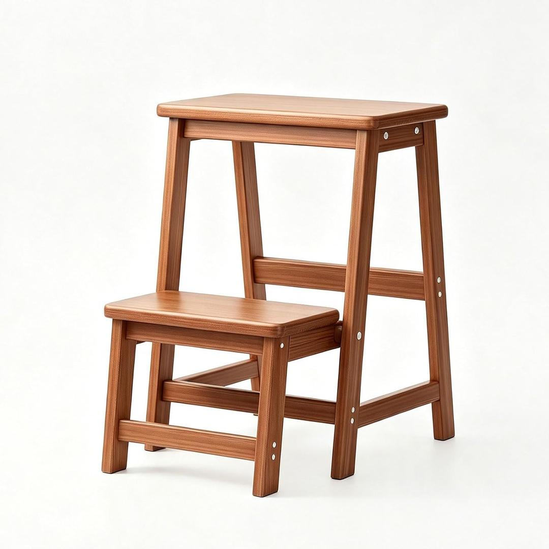 Solid Wood 2 Step Folding Step Stool, Heavy Duty Foldable Wooden Step Ladder, Multi-Purpose Household Step Stool for Kitchen Bedroom Closet Access