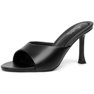 Mostrin Kitten Heels for Women Round Toe Heels With Bow Vintage Mules Sexy Slip on Stiletto Backless Sandals for Party Daily. Size 39, Black Pu