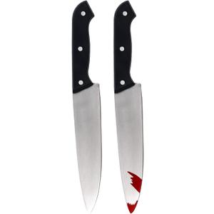 UQJE 2PC Fake Knife with Blood Halloween Butcher Silver Kitchen Knife Toy Horror Cosplay Prop (12", Style 1)