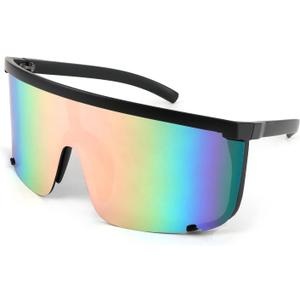 Karsaer Vision Shield Sunglasses for Men Women Oversized Neon 80s 90s Visor Shades Sports Style Outdoor Cycling Ski (Black Pink Mirror 7)