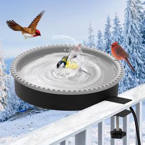 2 in 1 Heated Bird Bath for Outdoors for Winter,100W Bird Bath Heater with Thermostatically Controlled，Heated Bird Bath for Deck Railing for All Seasons Outdoor Garden Yard Patio Lawn(Grey)