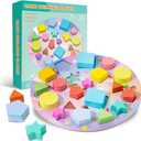 Sorting and Stacking Toy, Wooden Shape Sorter Puzzle for Kids and Toddlers Ages 3+, Montessori Color Matching Board with Geometric Blocks, Educational Toy for Shape and Color Recognition