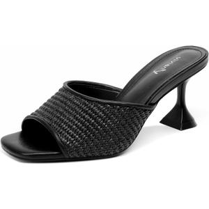 Vivianly Womens Clear Heels Sandals Transparent Stiletto Heel Slippers Backless Peep Toe Slip on Heeled Mules (6, Black Braided)