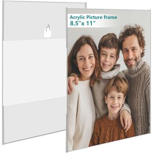 Bluesun 8.5x11 Picture Frame set of 2 pack Acrylic Frames -8.5x11 Business License Certificate Frame Great for Hanging Wall Vertical, Frameless Clear Frame Various Decorative Style
