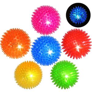 6-Pack 3.5 LED Light-Up Squeaky Dog Toy Balls Durable Interactive Glow Fetch Toys for Aggressive ChewersBPA Free Non-Toxic, Spiky Puppy Chew Balls