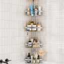 Rustproof Shower Corner Caddy Shelf for Bathroom Tension Pole Organizer with 4 Baskets for Bathtub Shampoo Storage from 23.6 to 114.5 Inch with Towel Bar (Silver)