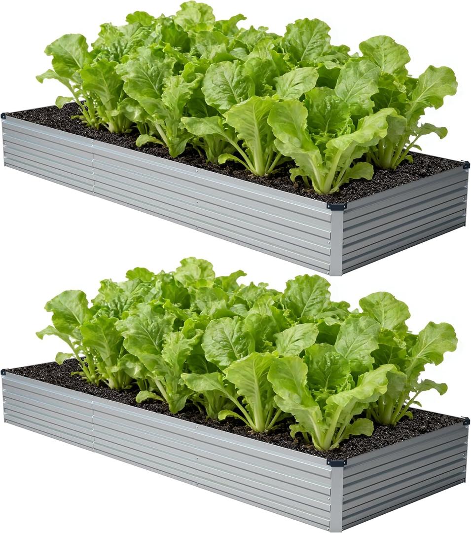zunatu 12x4x1 ft(2 Pack) Galvanized Raised Garden Bed,Outdoor Planter Box Metal Patio Kit Planting Bed for Vegetables Flowers and Succulents,Silver