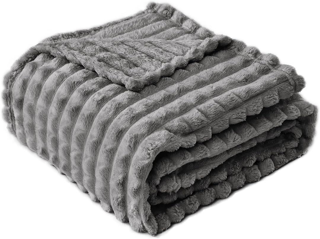 FY FIBER HOUSE Throw Blanket for Couch Soft Warm Fuzzy Blankets for Sofa All Season Use, 50x60 Inches, Grey