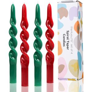 10 inch Christmas Taper Candles-Green and Red Spiral Candles-Unscented Candle Sticks and Dripless,Perfect as Dinner Candles-4pcs(Green,Red)