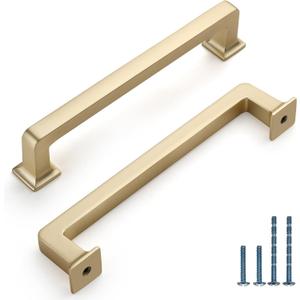 10 Pack 7 Inch(177mm) Kitchen Cabinet Handles Brushed Brass Cabinet Pulls Gold Kitchen Cabinet Hardware Drawer Pulls for Dresser Cupboard Wardrobe