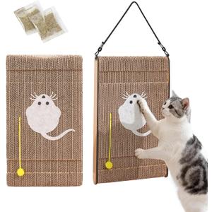 Cat Scratching Board. Cat Scratcher for Indoor Cats with Catnip. Cardboard Cat Scratcher with Mouse Logo and Hanging Ball Toy. Cat Scratch pad with Double-Sided Usability (Pack of 2)
