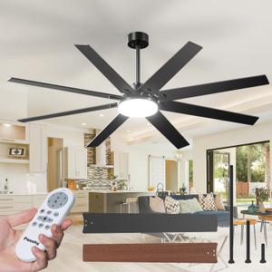 72 inch Ceiling Fans with Lights, Large Modern Ceiling Fan with Light and Remote Control, Reversible, 3CCT, Dimmable, Quiet, Black Ceiling fan For Bedroom, Living Room, Patio Farmhouse, Indoor/Outdoor